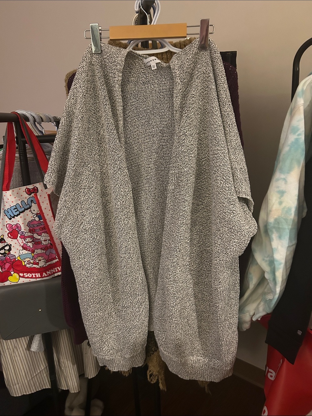 Open-Front Gray Knit Women's Sweater Cardigan